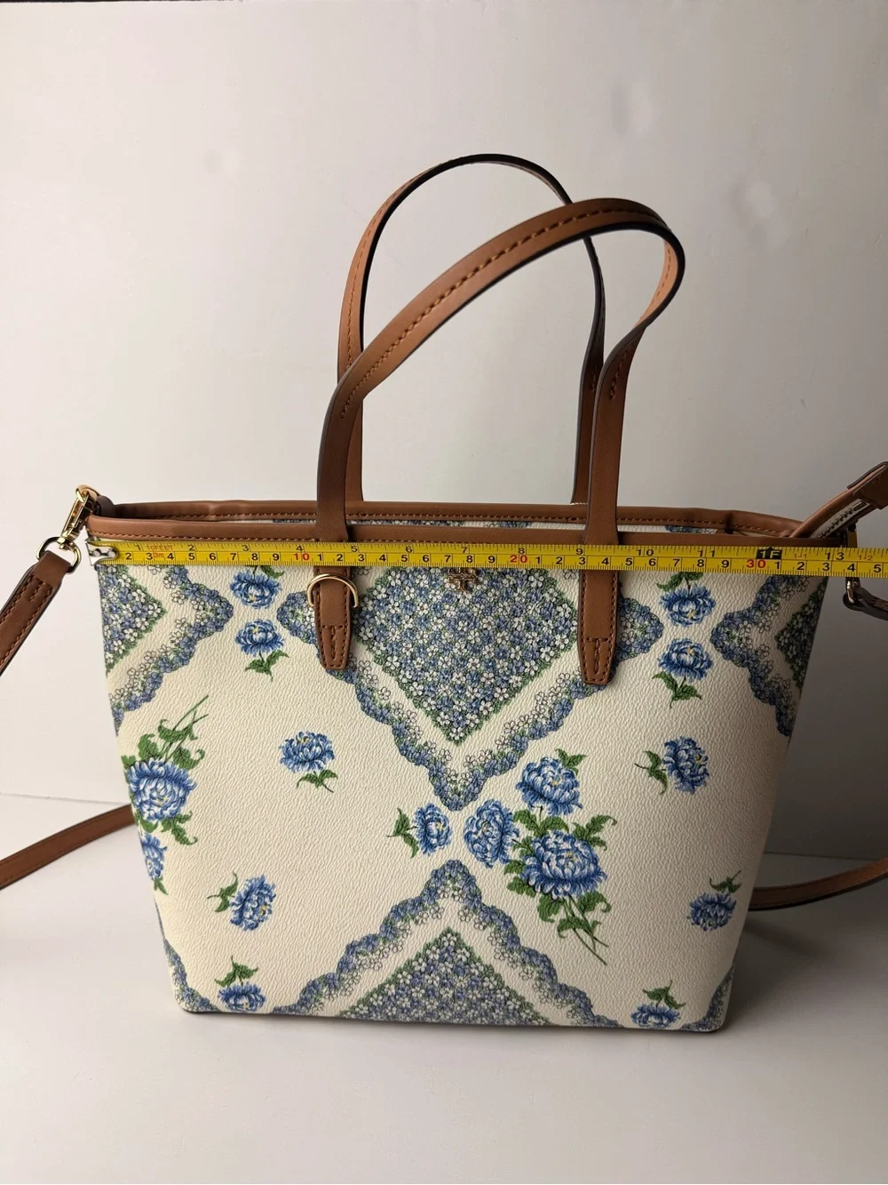 Tory Burch Kerrington Small Zip Tote Terrace Ditsy Floral Cloud Blue Brown